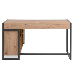Scrivania angolare da ufficio o cameretta in legno color quercia con profili antracite