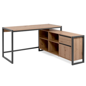 Scrivania angolare da ufficio o cameretta in legno color quercia con profili antracite