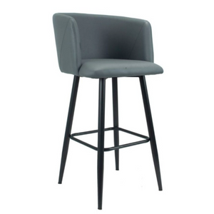 Sgabello alto con seduta imbottita in ecopelle da bar o cucina color grigio con gambe nero opaco