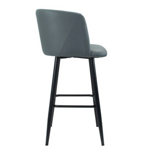 Sgabello alto con seduta imbottita in ecopelle da bar o cucina color grigio con gambe nero opaco