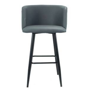 Sgabello alto con seduta imbottita in ecopelle da bar o cucina color grigio con gambe nero opaco