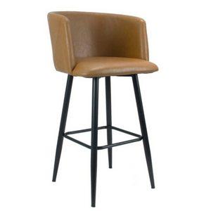 Sgabello alto con seduta imbottita in ecopelle da bar o cucina color tortora con gambe nero opaco