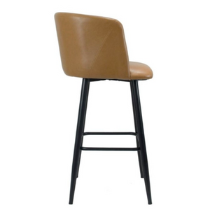 Sgabello alto con seduta imbottita in ecopelle da bar o cucina color tortora con gambe nero opaco
