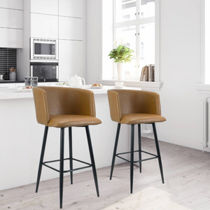 Sgabello alto con seduta imbottita in ecopelle da bar o cucina color tortora con gambe nero opaco