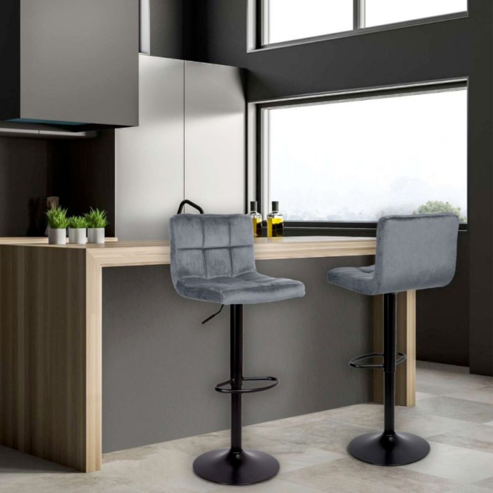 Sgabello alto con seduta in tessuto altezza regolabile con pistone a leva da cucina o bar