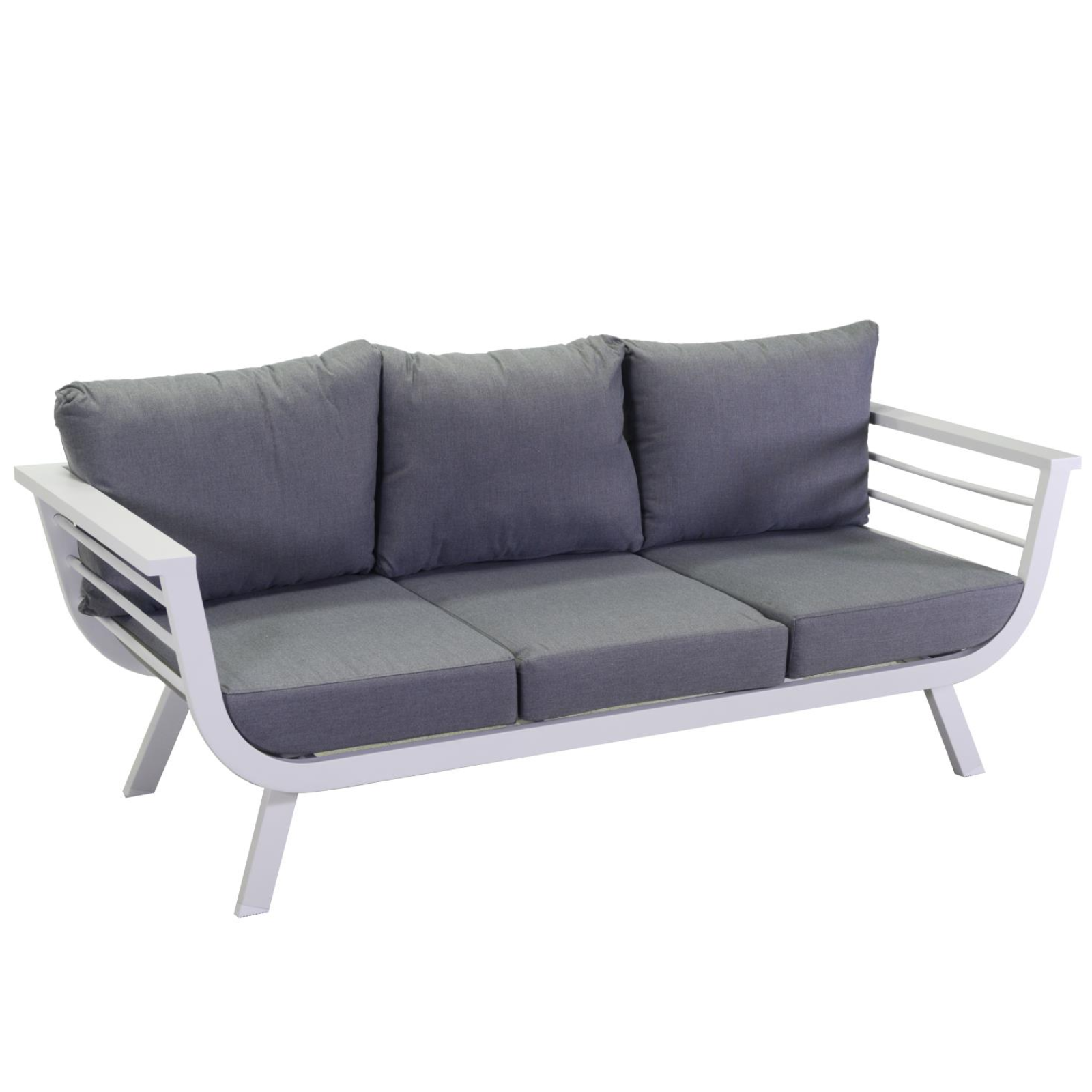 Salotto da esterno in alluminio bianco con tavolino e cuscini idrorepellenti grigio - Riversida