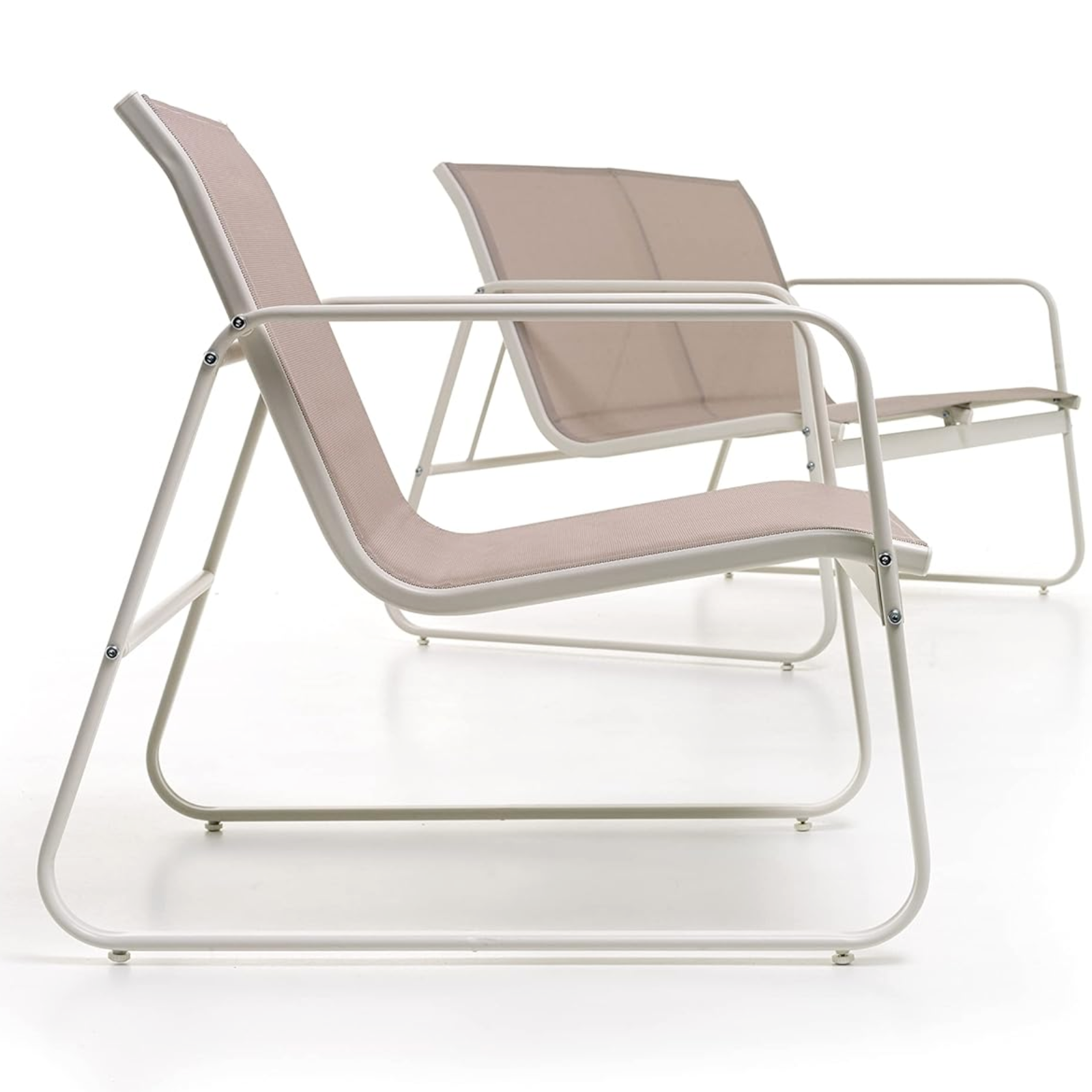 Salottino da esterno con struttura in ferro verniciato e seduta e schienale in texitilene