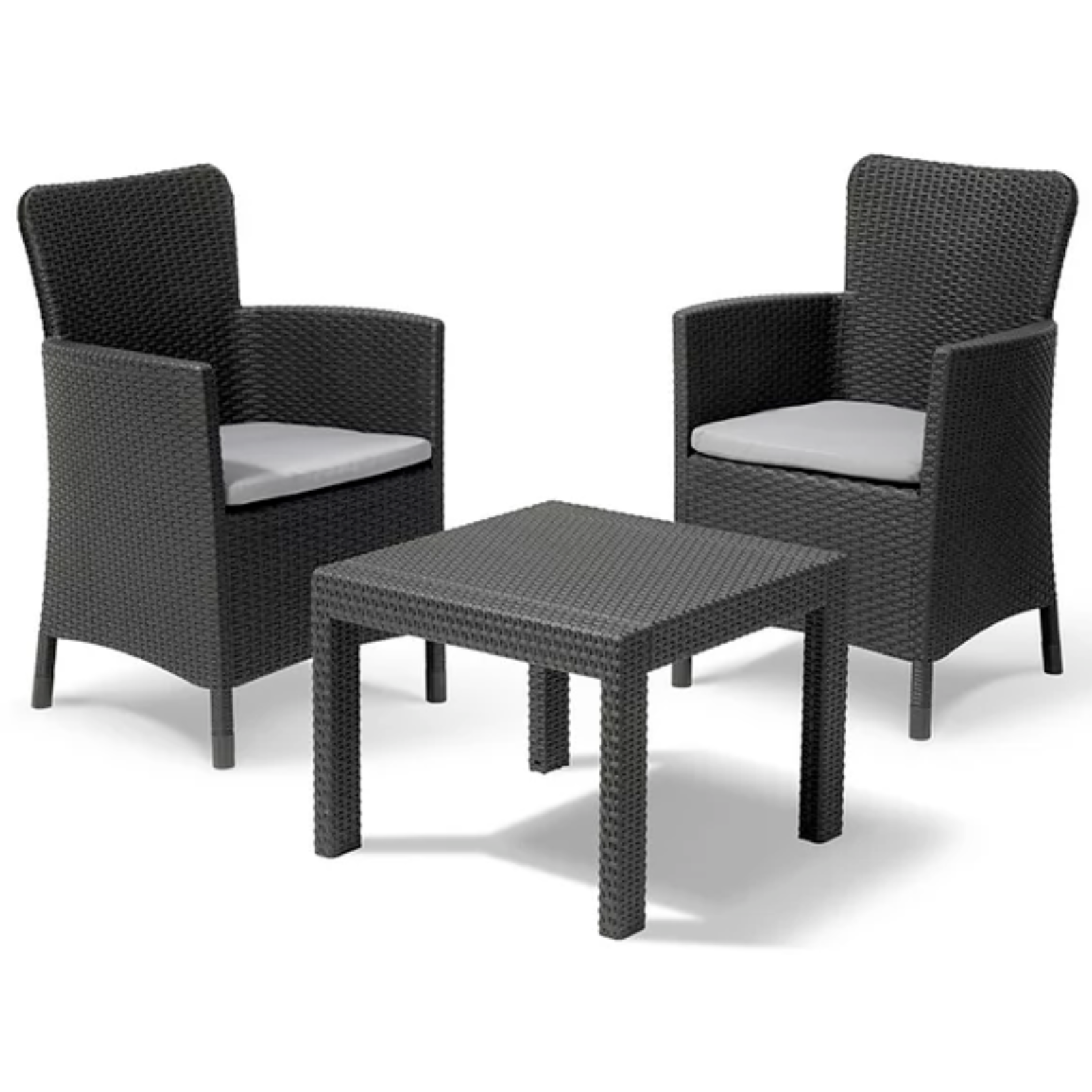 Salottino da esterno in polipropilene "Balco" 2 poltrone monoposto e 1 tavolino design moderno finitura rattan