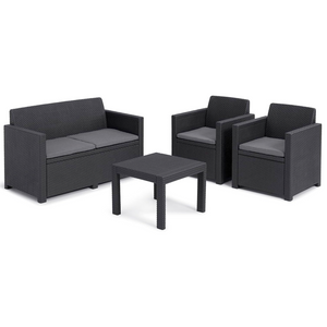 Salottino da giardino o esterno in resina antiurto con finitura polirattan 4 posti con tavolino antracite