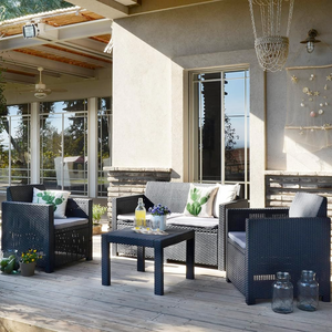 Salottino da giardino o esterno in resina antiurto con finitura polirattan 4 posti con tavolino antracite