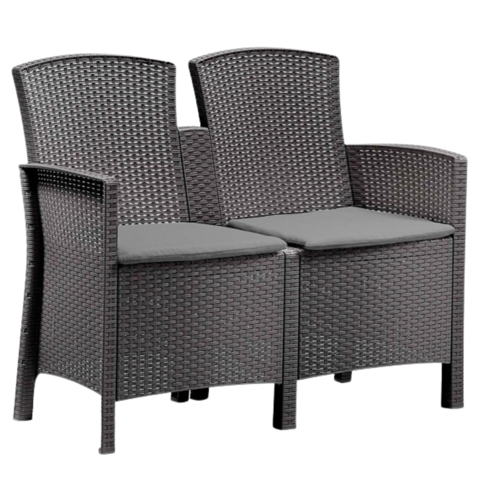 Salottino da esterno in resina con finitura polirattan da 4 posti con tavolino contenitore