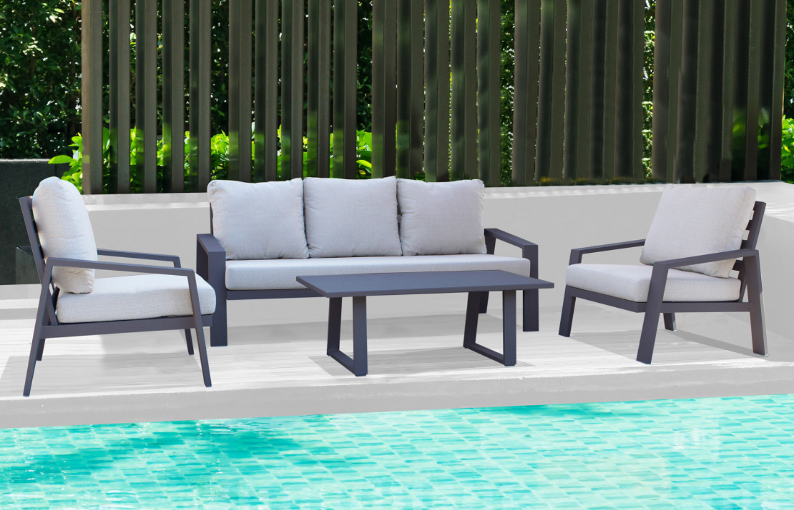 Set relax 5 posti in alluminio antracite con cuscini imbottiti - Santa cruz