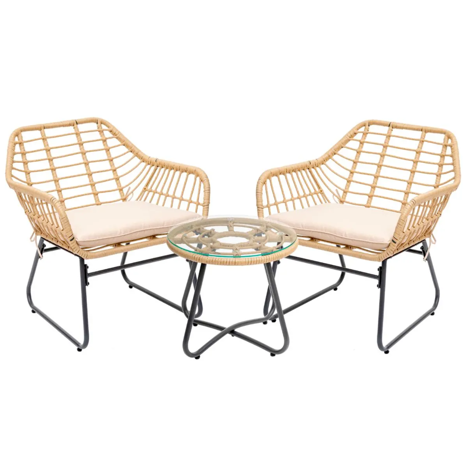 Salotto da giardino "Lamba" sesamo 2 poltrone e tavolino struttura in alluminio e seduta in resina intrecciata