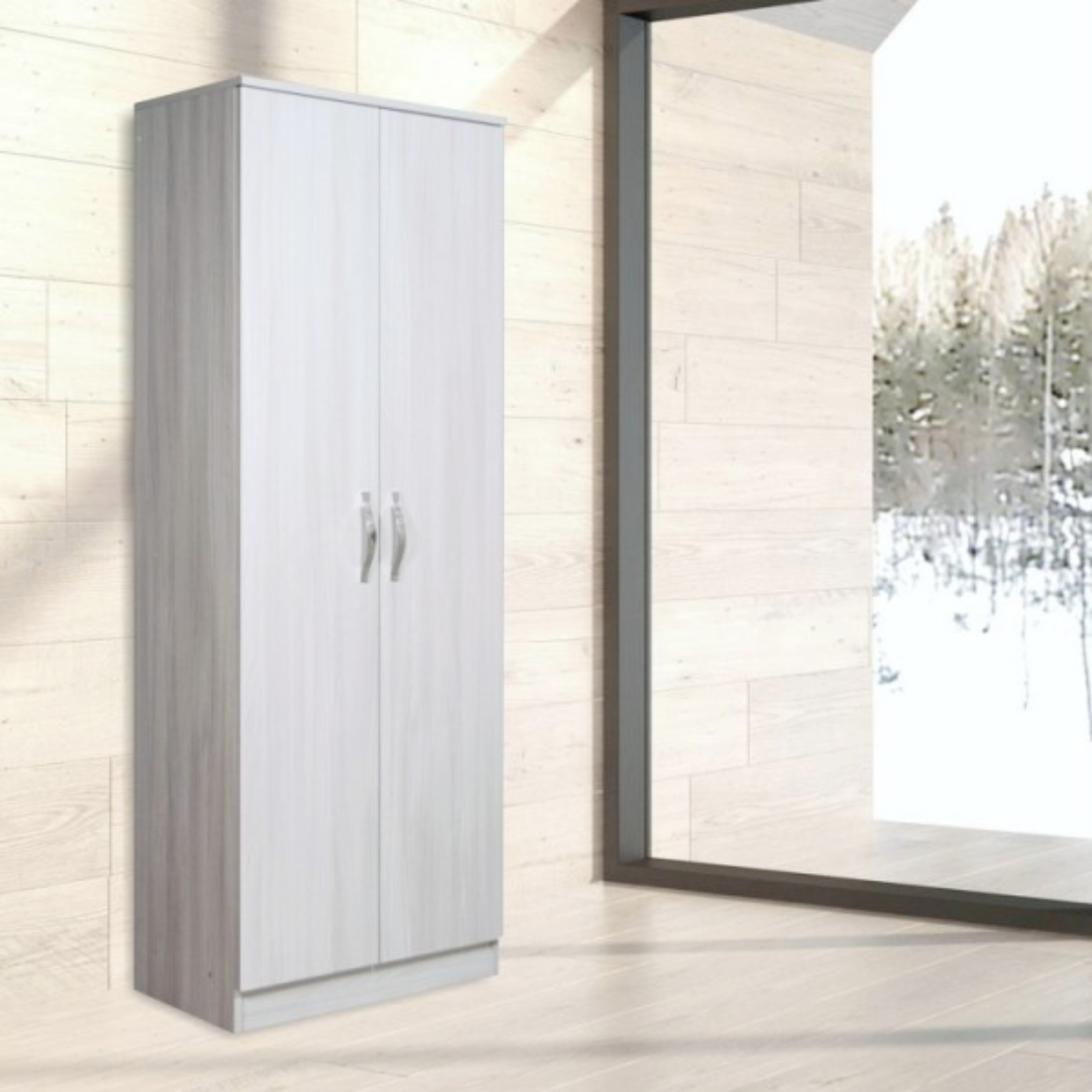 Armadio scarpiera multiuso 71x182 h in legno design moderno 2 ante e 5 ripiani interni - Havei