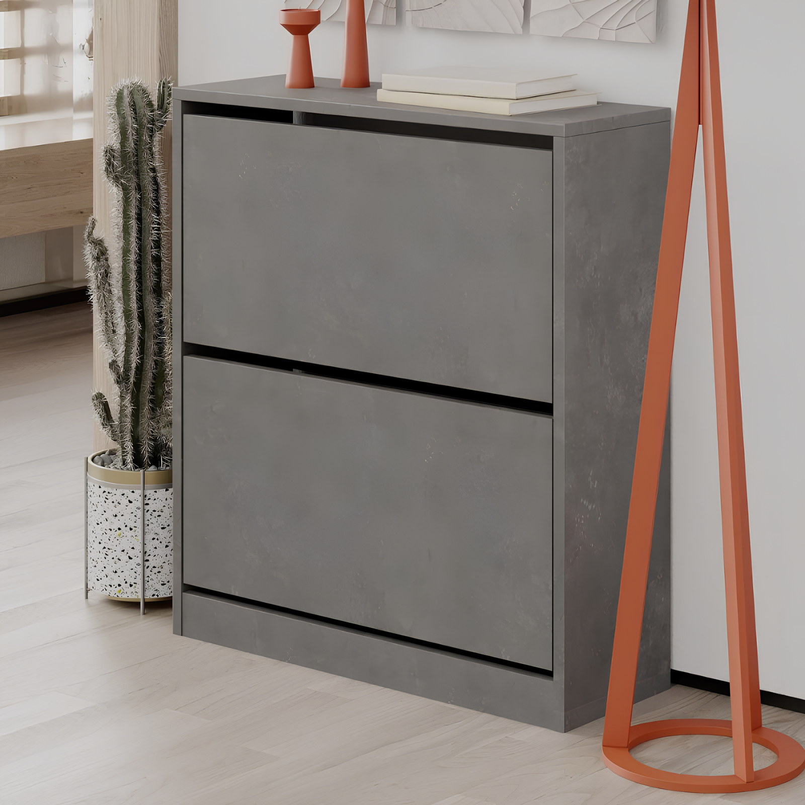 Scarpiera con 2 ante in legno color grigio design moderno con retro aperto - Missi