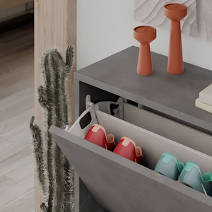 Scarpiera con 2 ante in legno color grigio design moderno con retro aperto - Missi