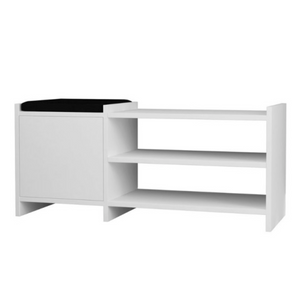 Scarpiera con panca "Sunno" bianco 1 anta 3 ripiani e cuscino imbottito