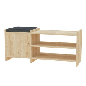 Scarpiera con panca "Sunno" Rovere Oak 1 anta 3 ripiani e cuscino imbottito