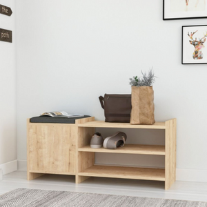 Scarpiera con panca "Sunno" Rovere Oak 1 anta 3 ripiani e cuscino imbottito