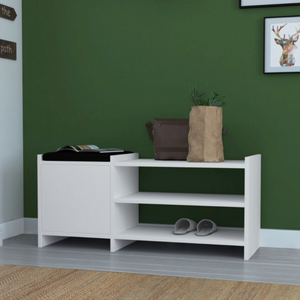 Scarpiera con panca "Sunno" bianco 1 anta 3 ripiani e cuscino imbottito