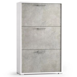 Scarpiera in legno bianco e cemento 3 ante a ribalta design moderno - Solam