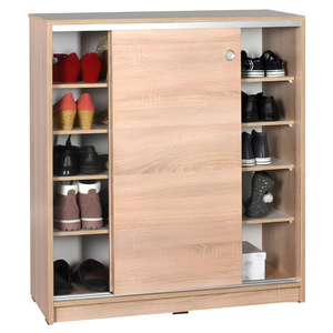 Scarpiera in legno con 4 ripiani regolabili e ante scorrevoli rovere - Ammi