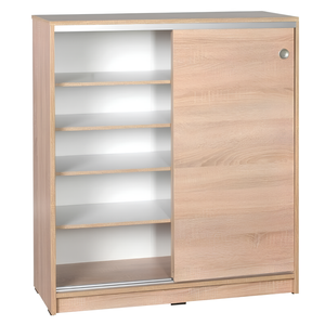 Scarpiera in legno con 4 ripiani regolabili e ante scorrevoli rovere - Ammi