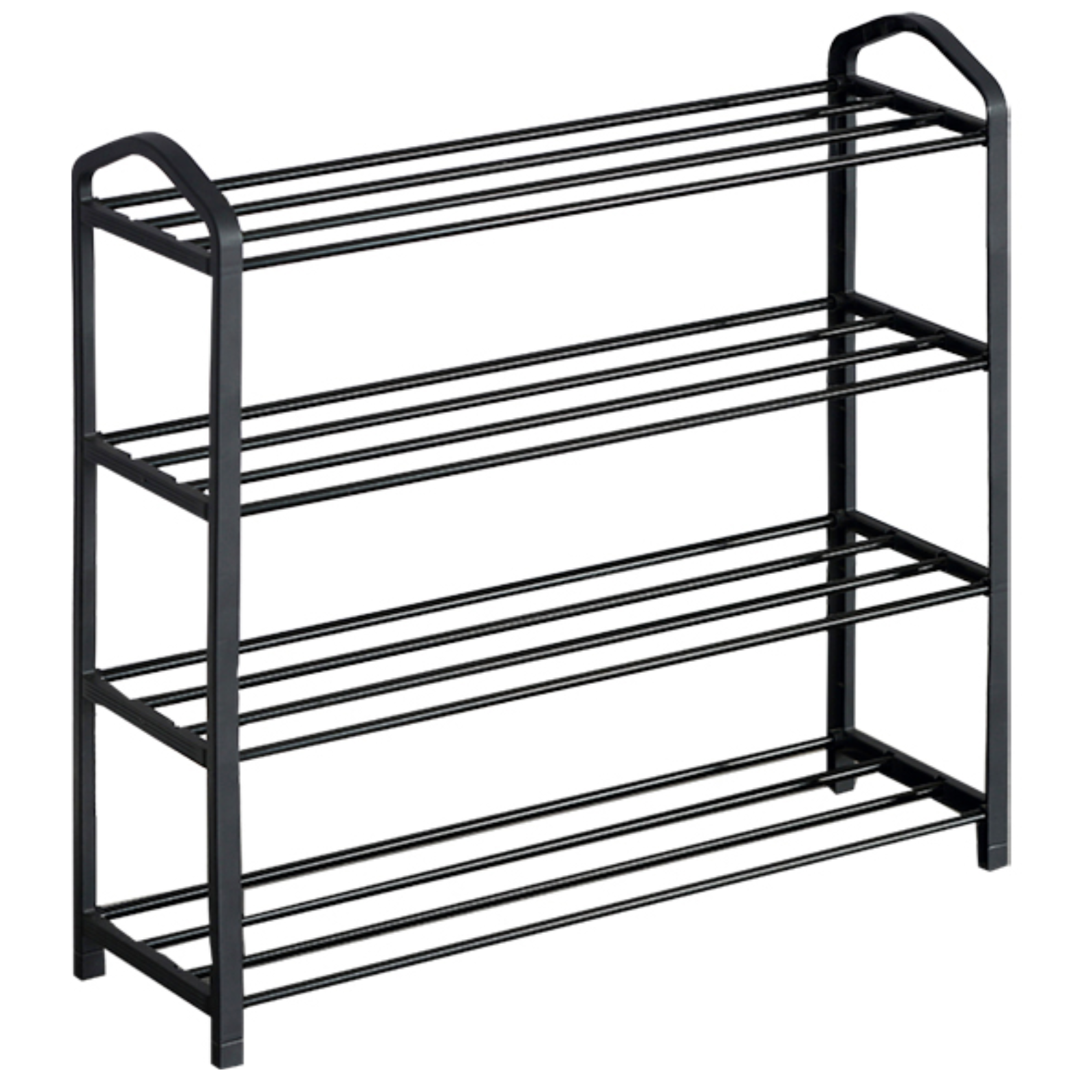 Scarpiera salvaspazio con struttura in plastica e 4 ripiani in acciaio nero