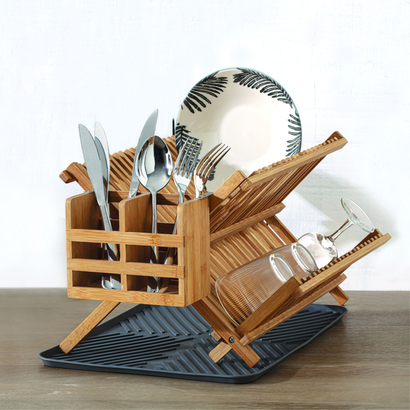 Scolapiatti pieghevole in bambù natural a 2 livelli - Nami