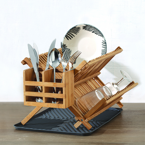 Scolapiatti pieghevole in bambù natural a 2 livelli - Nami