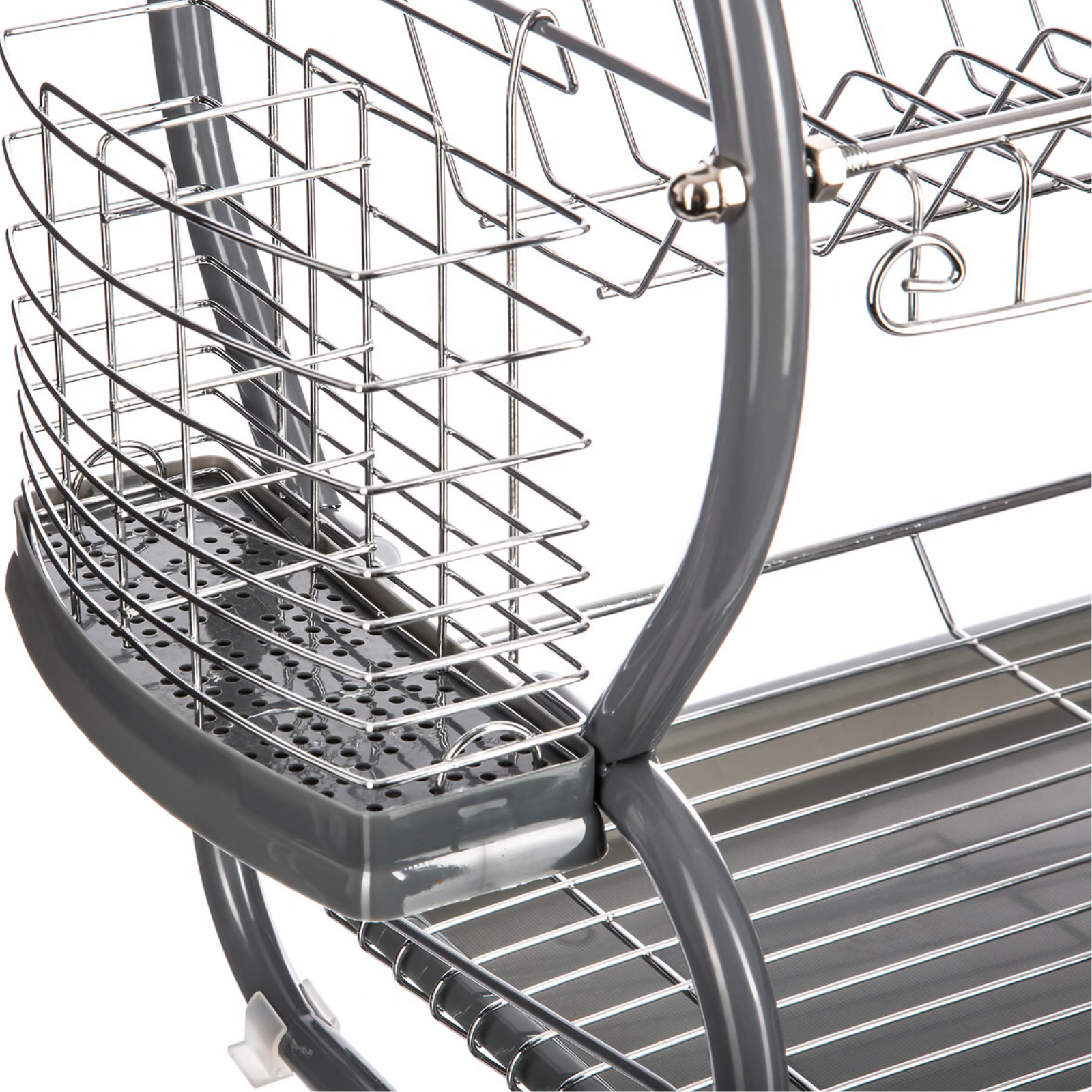 Scolapiatti in metallo a 2 ripiani con vassoio grigio per piatti posate e bicchieri - Naki