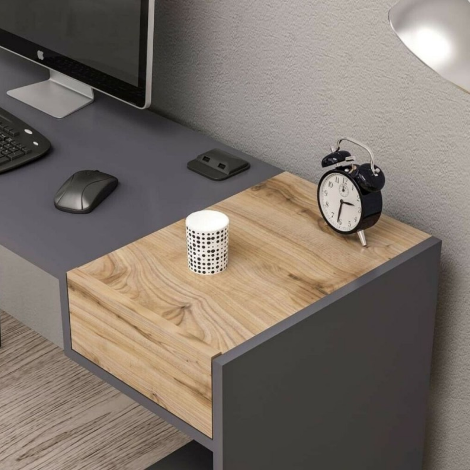 Scrivania 121x76H design moderno antracite e noce struttura in metallo - Canni