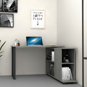 Scrivania da ufficio o cameretta cemento reversibile con libreria 120x60 - Moa