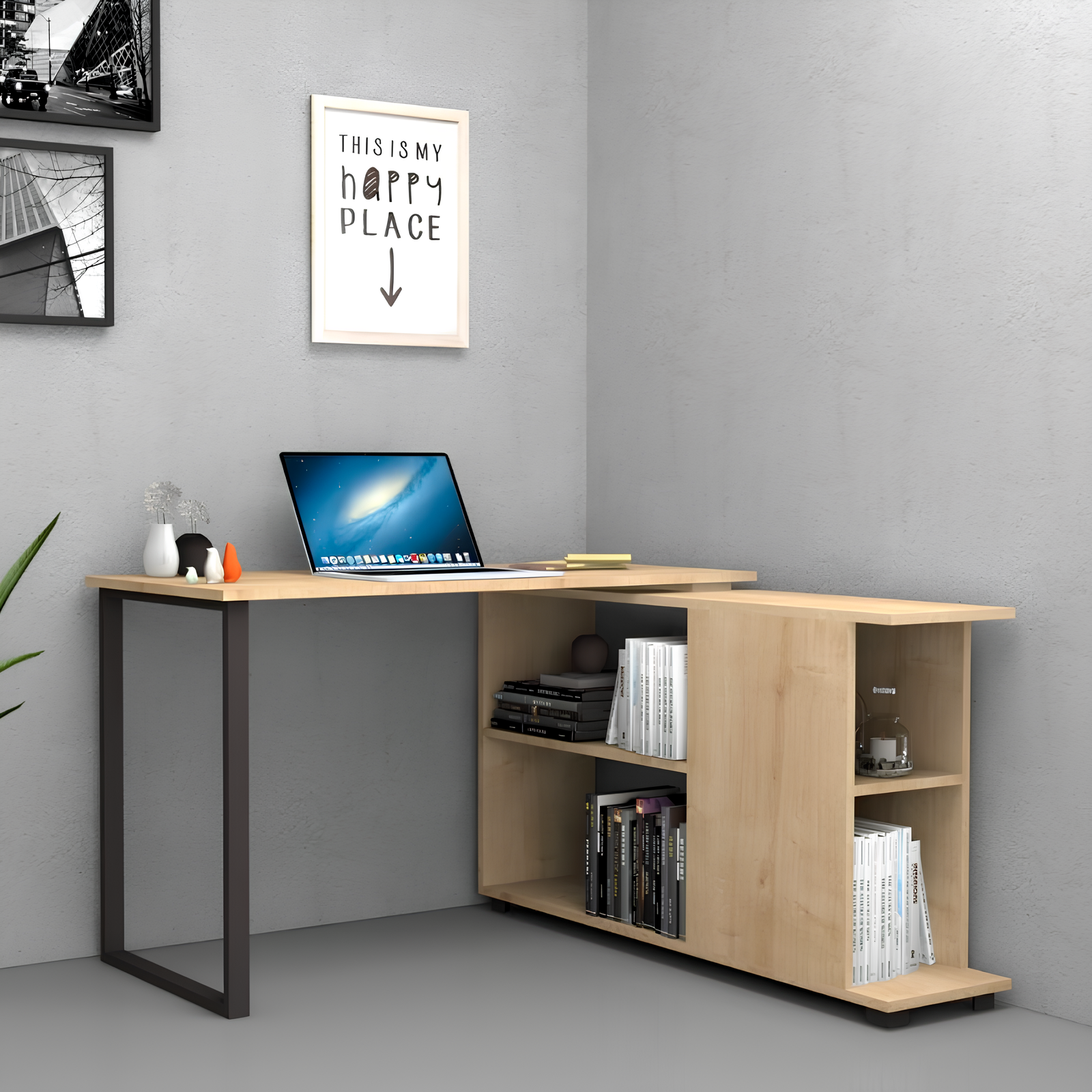 Scrivania da ufficio o cameretta reversibile con libreria 120x60 - Moa