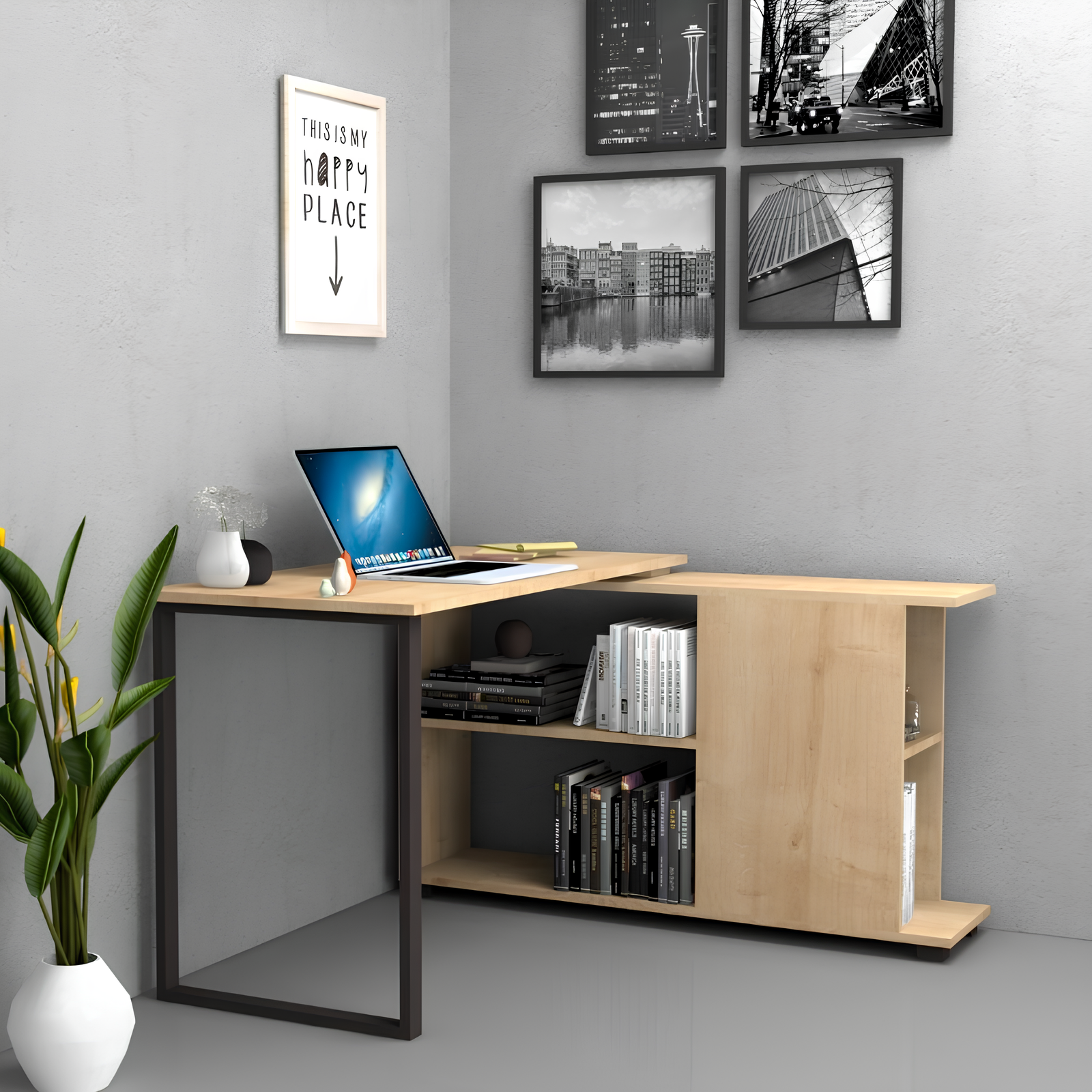 Scrivania da ufficio o cameretta reversibile con libreria 120x60 - Moa