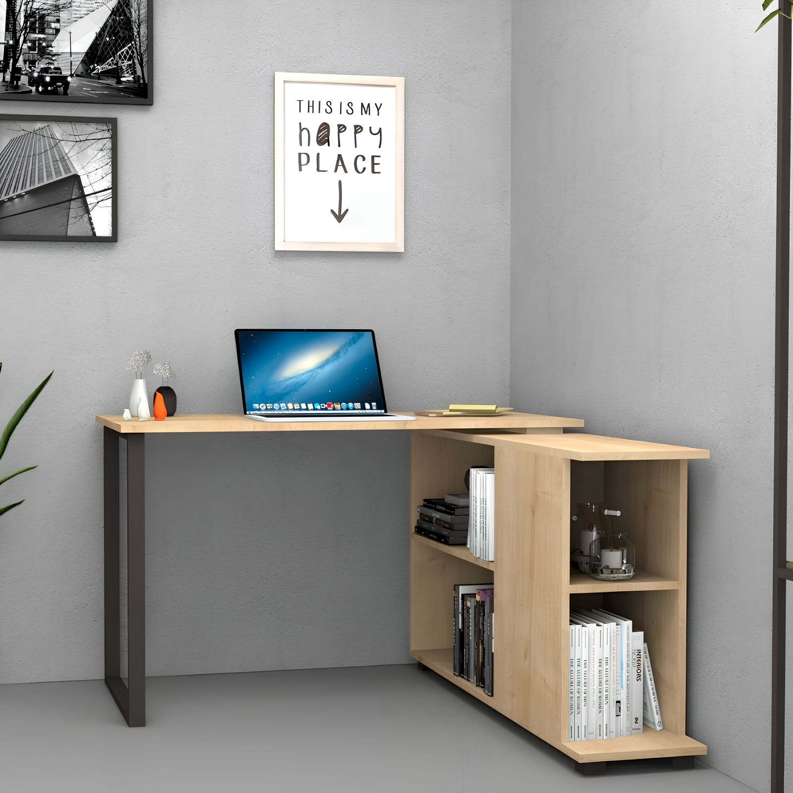 Scrivania da ufficio o cameretta reversibile con libreria 120x60 - Moa