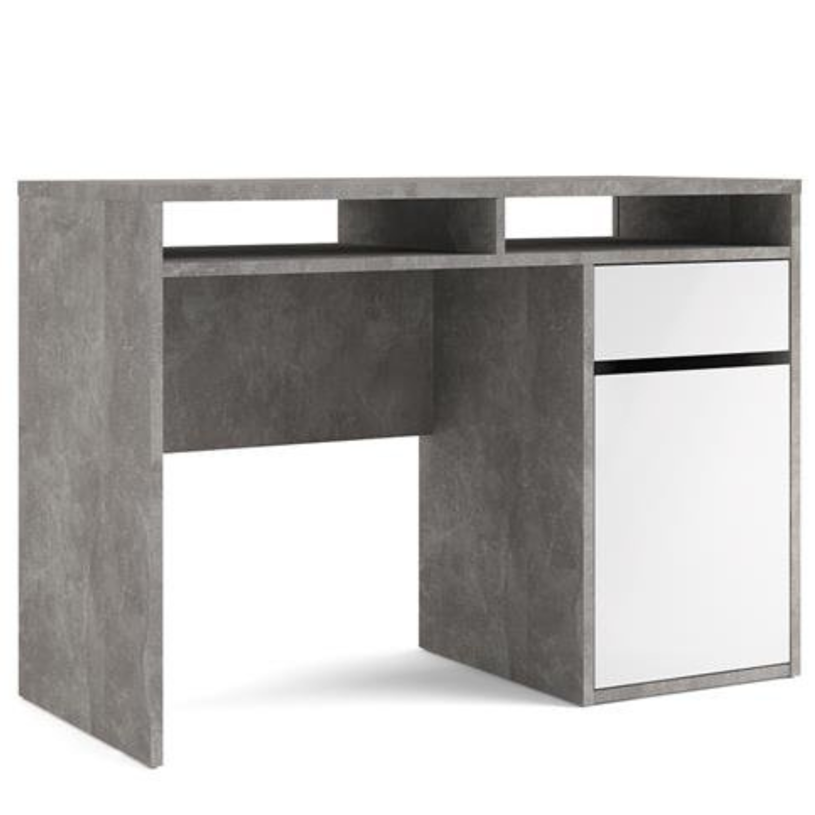 Scrivania da cameretta o ufficio "Marana" con anta e cassetti design moderno color cemento e bianco