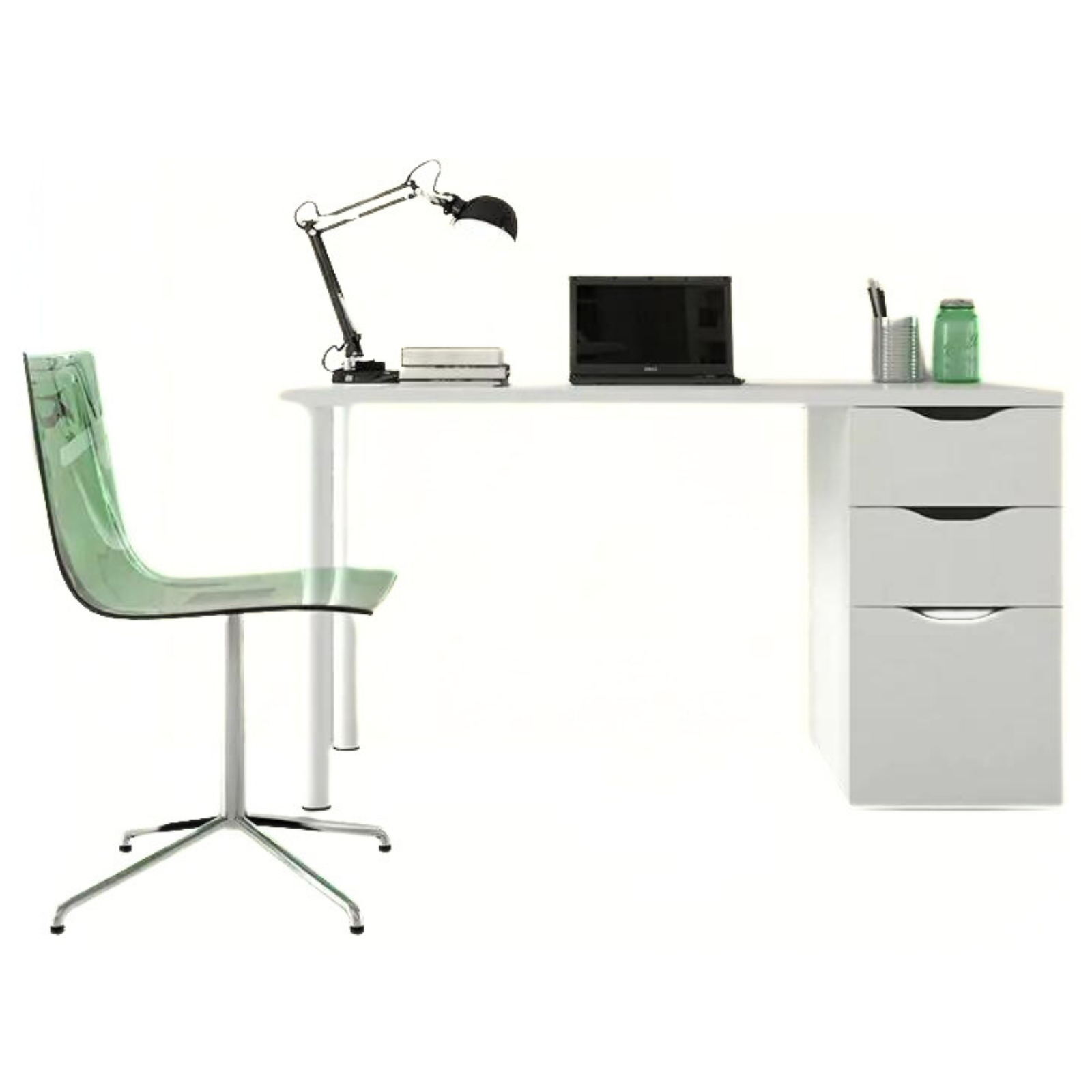 Scrivania in legno bianco da ufficio o cameretta "Atena" con 3 cassetti reversibili a guide metalliche