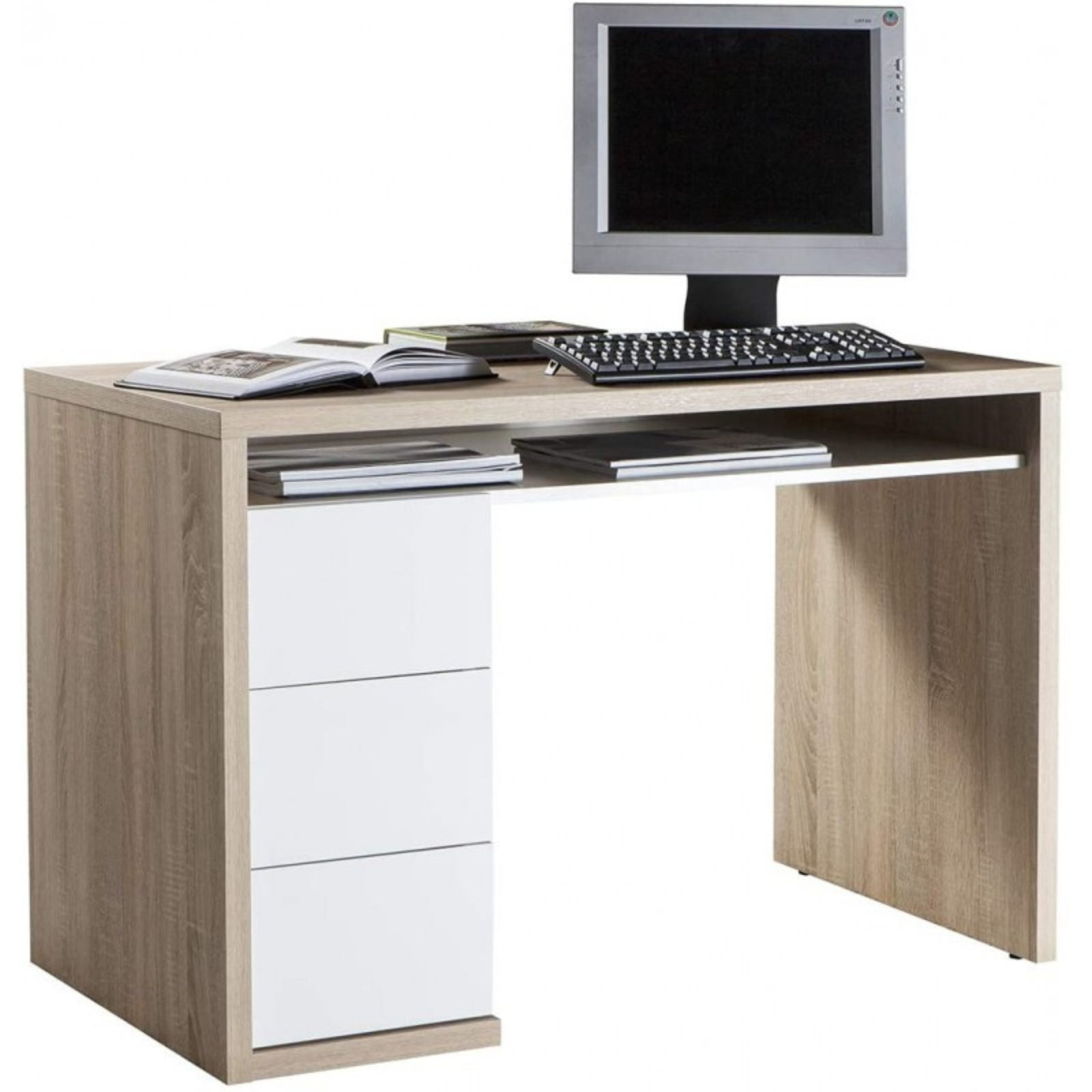 Scrivania da ufficio o camera "Litchfield" design moderno effetto finitura in legno con 3 cassetti laterali
