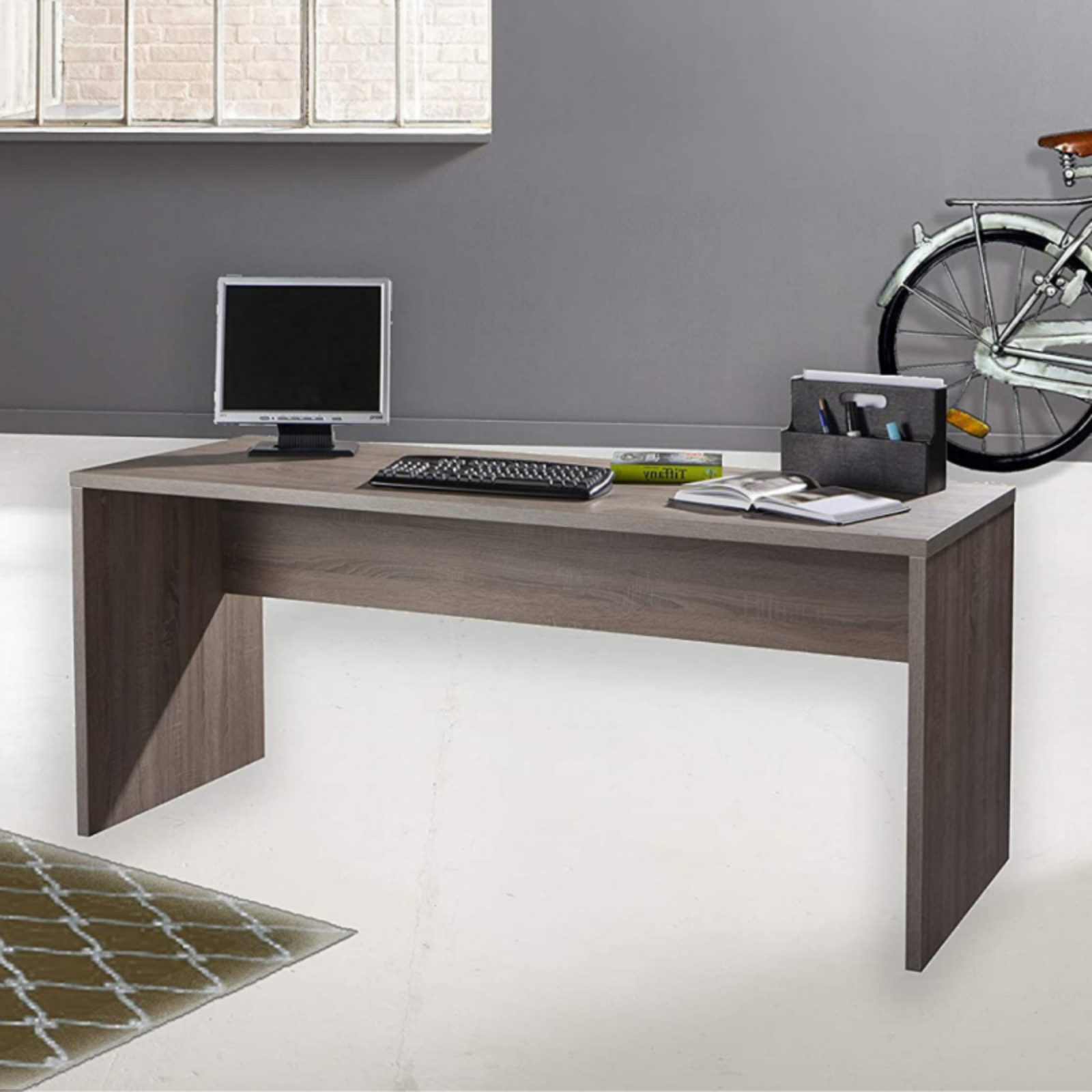 Scrivania in legno "Gillbert plus" da ufficio o camera design moderno color rovere tartufo