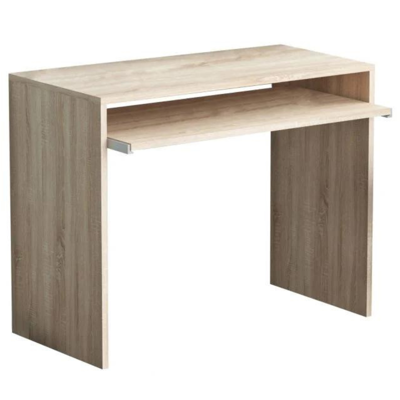 Scrivania in legno "Jamir" da ufficio o cameretta rovere ripiano vano a giorno con guide metalliche