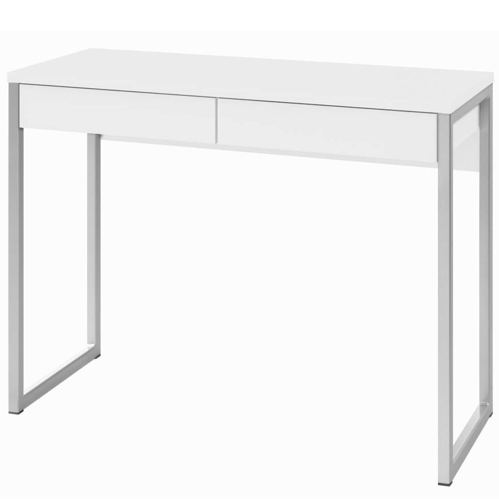 Scrivania da ufficio o cameretta "Safford" in legno bianco laccato con 2 cassetti