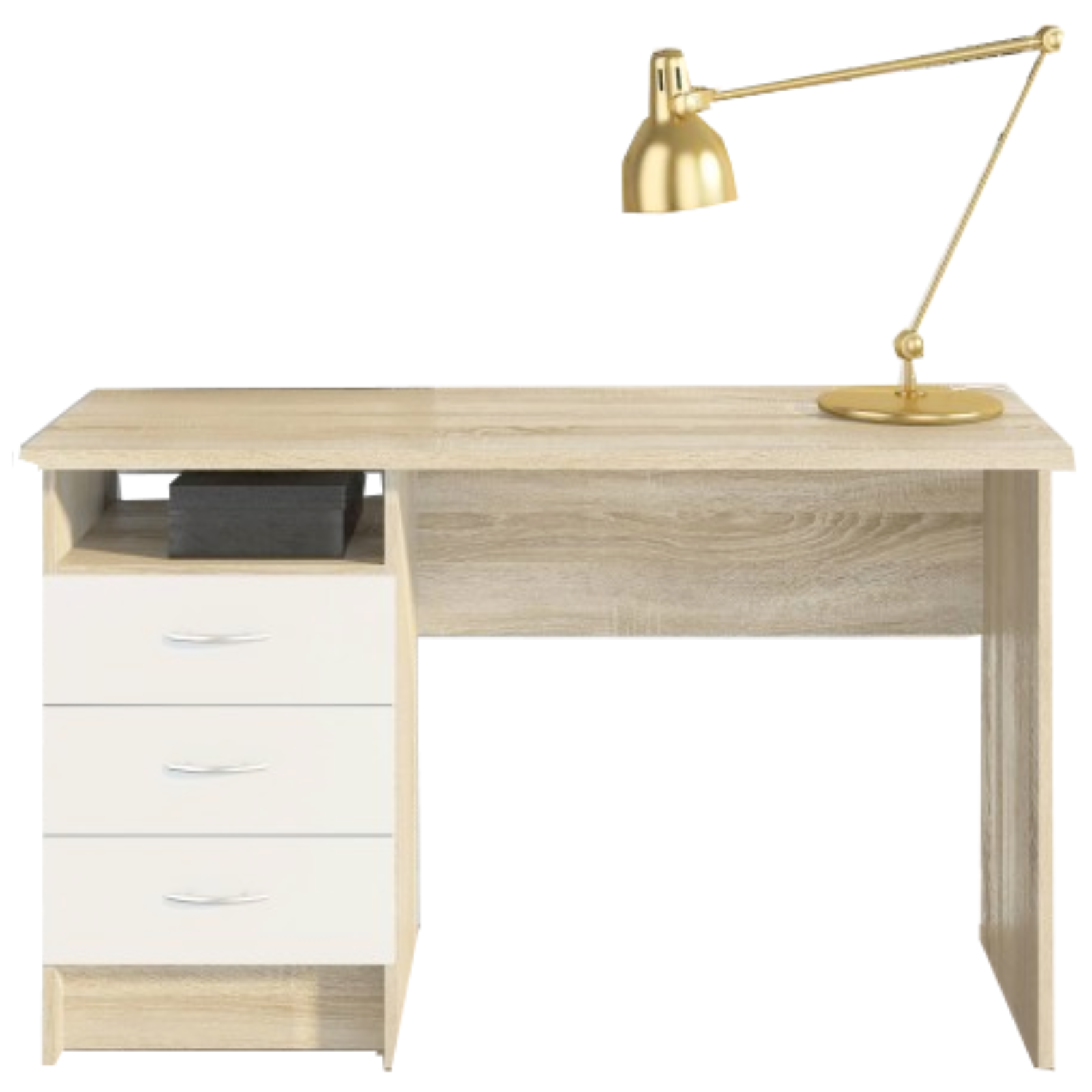 Scrivania da cameretta "Williams" in legno con 3 cassetti design moderno color rovere e bianco