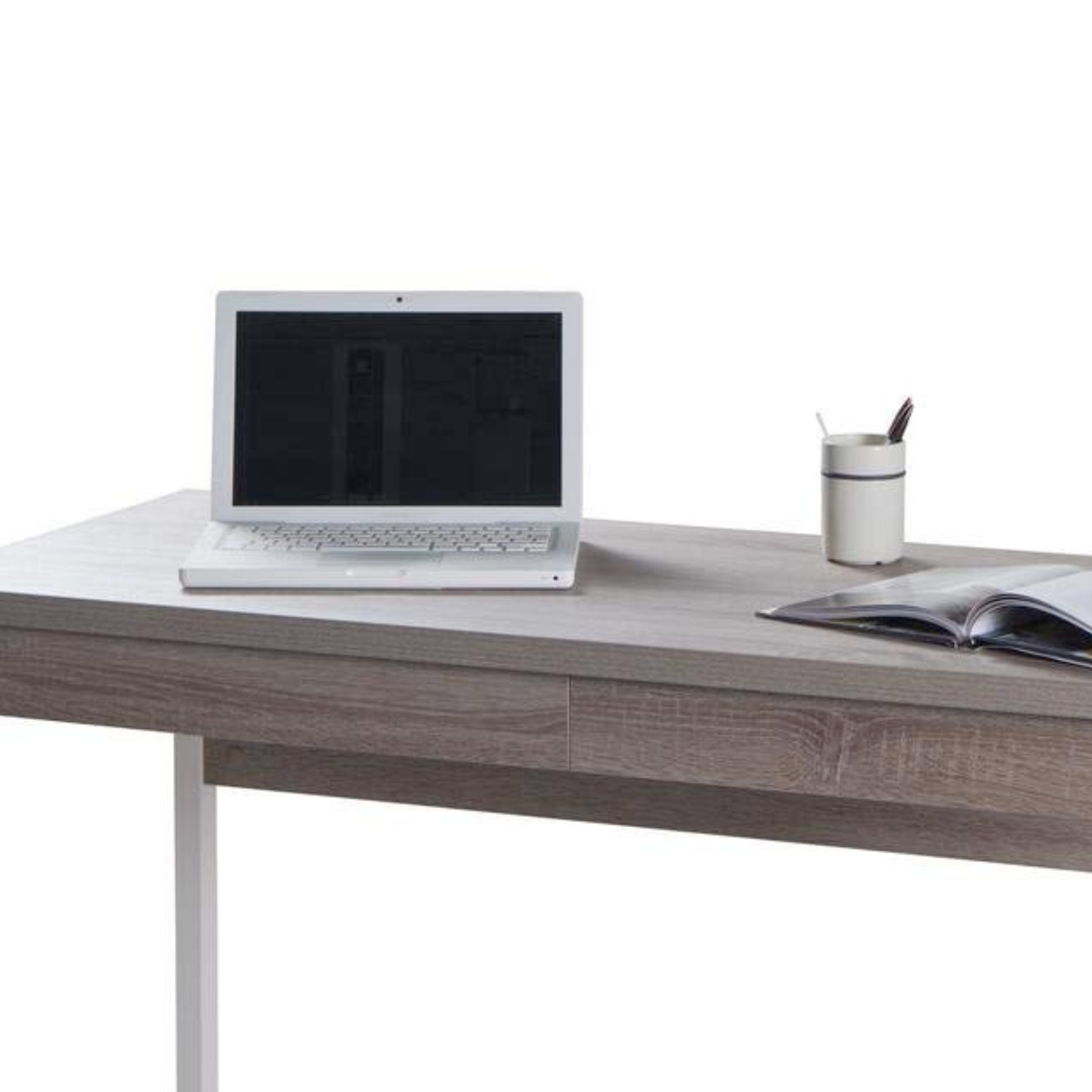 Scrivania in legno "Naoi" da ufficio o camera con 2 cassetti contenitori e gambe in metallo
