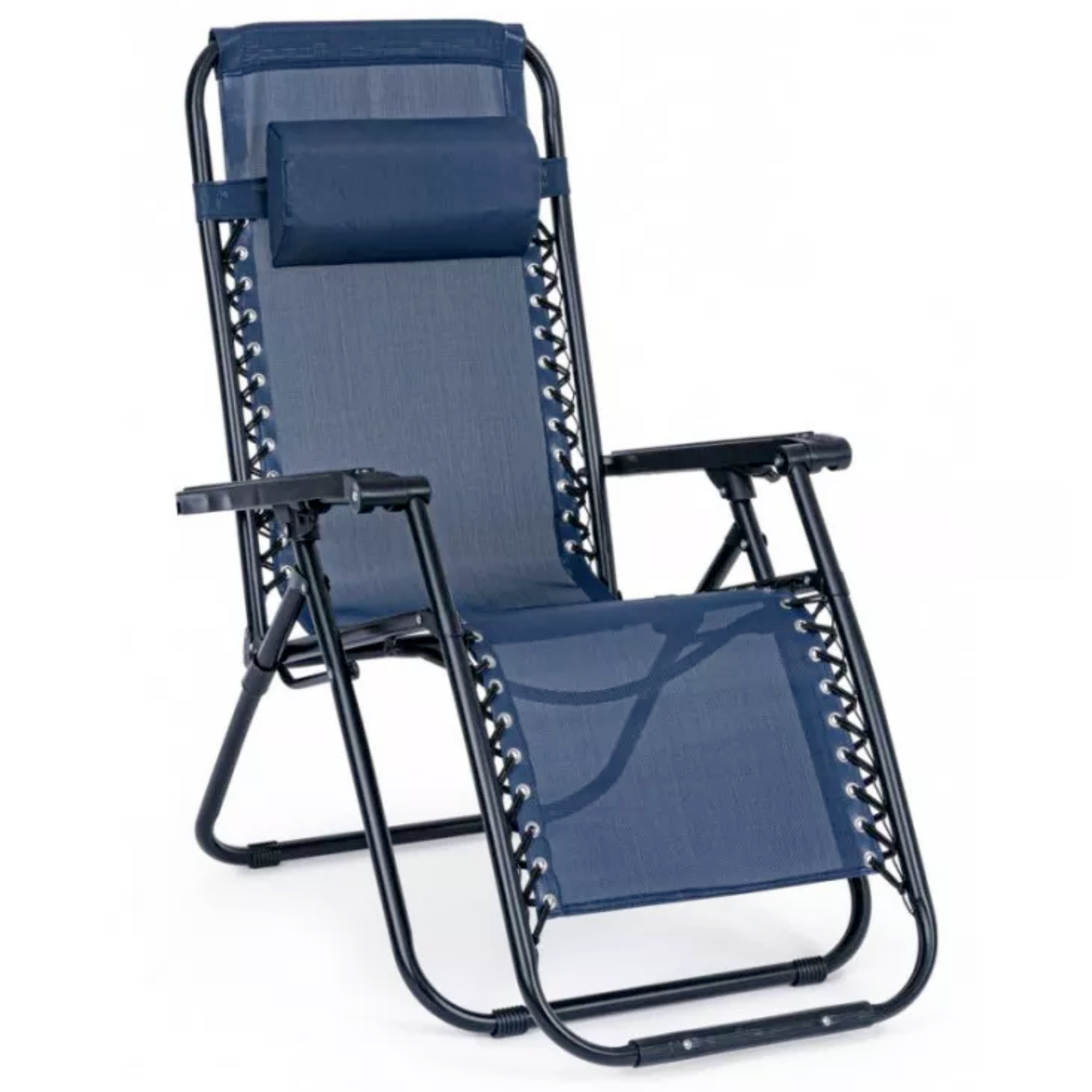 Sedia sdraio reclinabile "0 gravity" con cuscino e poggiapiedi in acciaio per interno o esterno