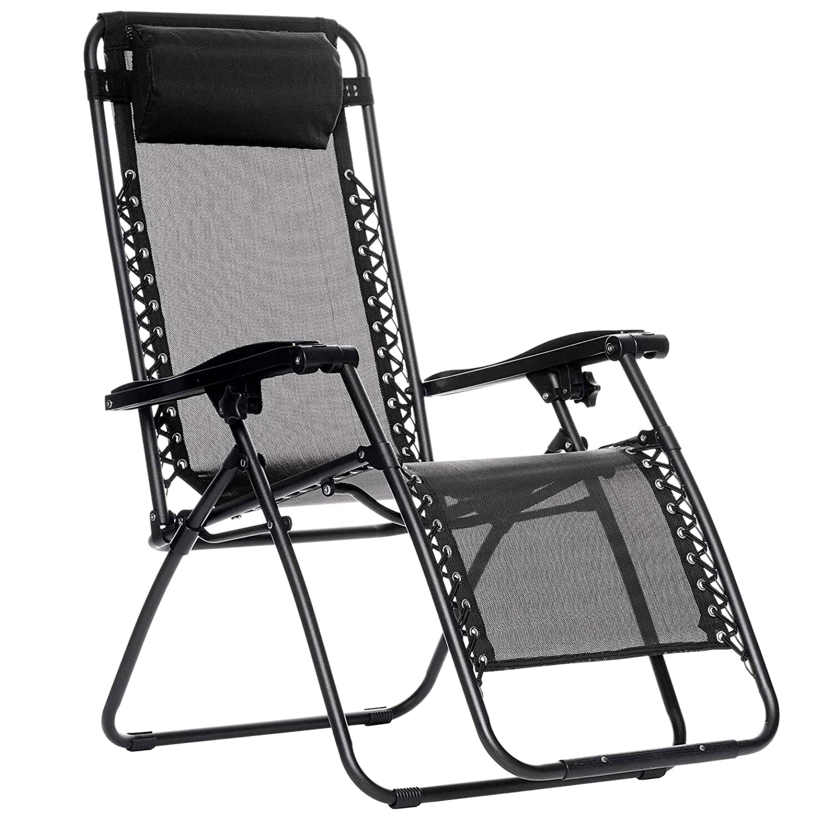 Sedia sdraio reclinabile "0 gravity" con cuscino e poggiapiedi in acciaio per interno o esterno
