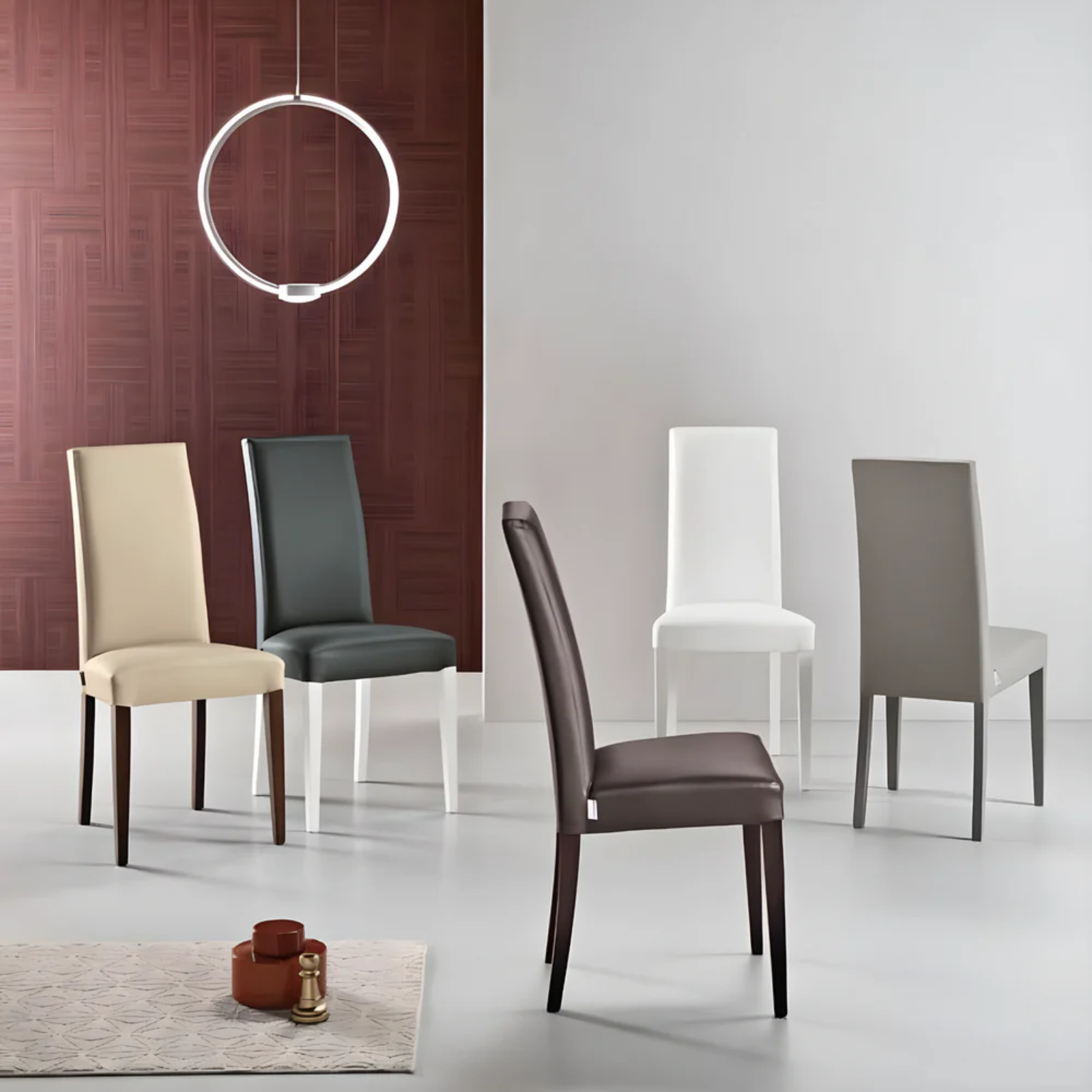 Sedia da pranzo design moderno in legno seduta in ecopelle - Kara