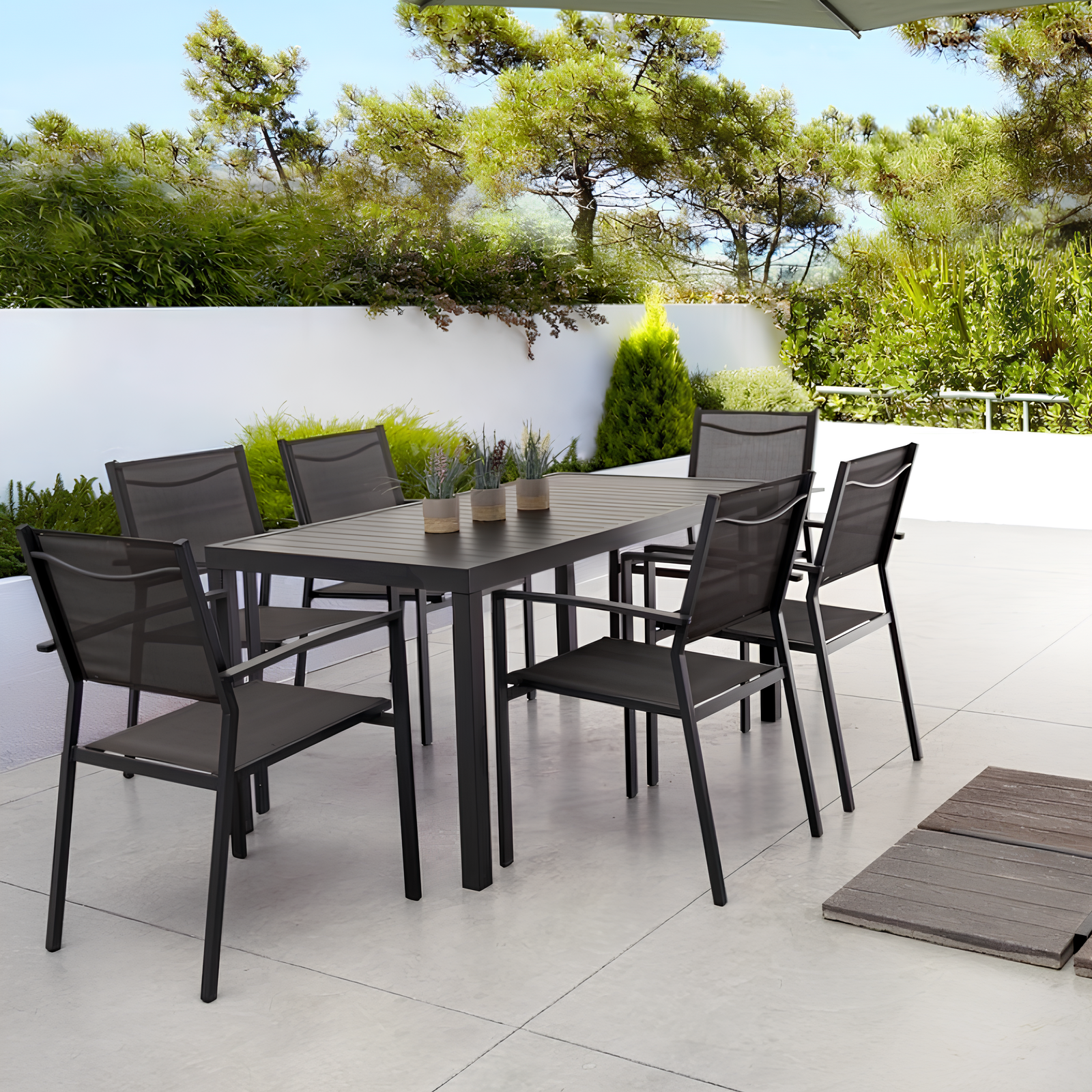 Sedia da esterno giardino impilabile struttura in metallo seduta e schienale in texitilene - Hild