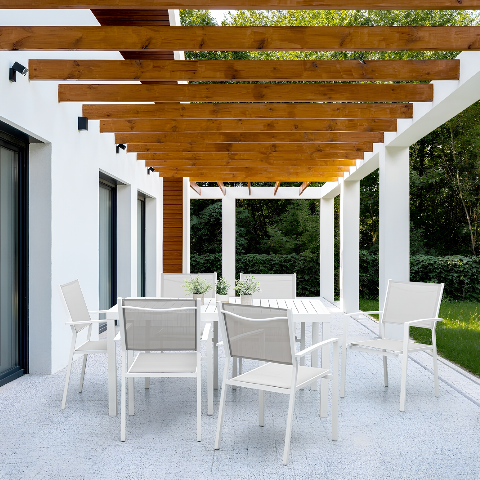 Sedia da esterno giardino impilabile struttura in metallo seduta e schienale in texitilene - Hild