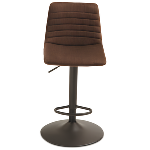 Sgabello alto design moderno base in metallo e seduta rivestita in tessuto cannettato marrone - Pura